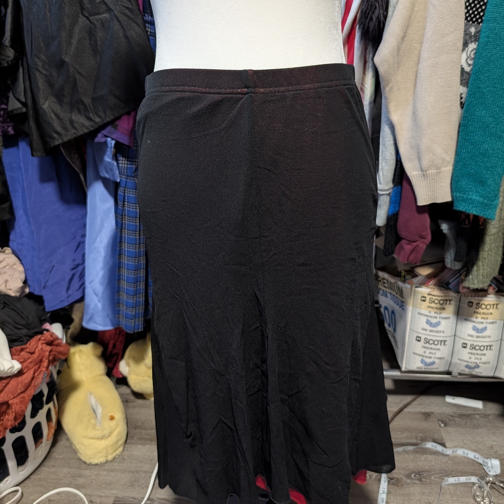 Skirt With Red Lining And Black Mesh Overlay